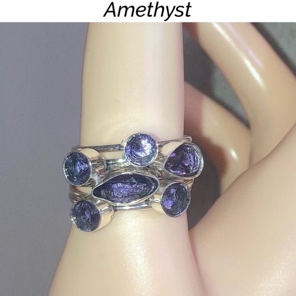 Amethyst Gemstone Multi Band Cluster Spinner Ring - Picture 2 of 4